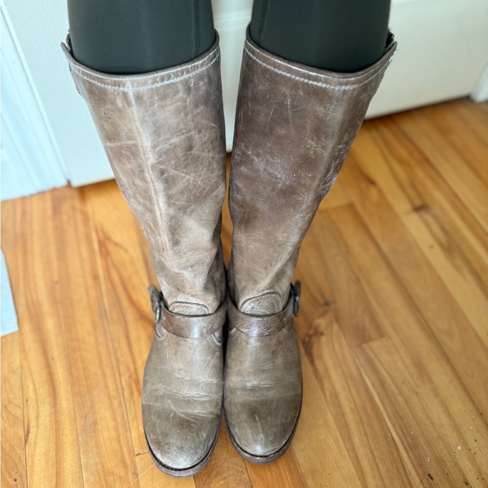 Frye Distressed Brown Leather Heeled Boots